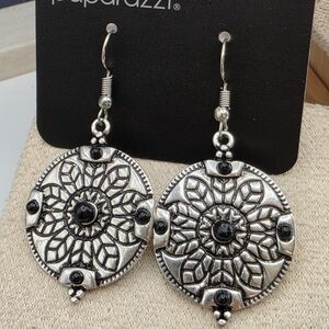 Paparazzi Intricate Silver and Black Earrings (1029)